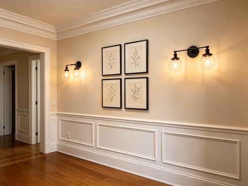 Image of Phansthy Industrial Wall Sconce Hardwired Black Double Wall Light with 5.9 Inches Globe Lampshade, Modern Wall Lamp Wall Decor Light Fixtures for Bathroom Mirror Living Room Hallway Bedroom (Black)