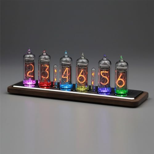 TPHRAVAL Nixie Tube Clock Glow Tube IN14 Voice Chime WiFi Timing 12/24 Hours Switching Black Walnut Base Brightness auto-Sensing Adjustment Desktop Decorative Gift (In14 Clock)