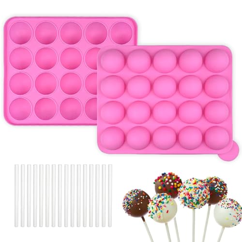 Cake Pop Silikonform mit 20 Runden + 100 Stäbchen | Backform für Schokolade, Gelee & Cupcakes | Spülmaschinenfest & Antihaft
