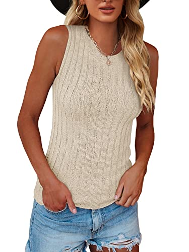 Image of Saodimallsu Womens High Neck Tank Top Summer Ribbed Sleeveless Shirts Casual Loose Knit Cami Sweater Vest