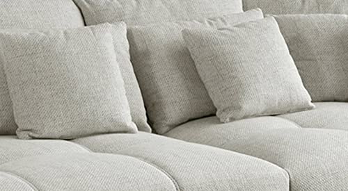Big Sofa XXL B306/T134/H86 cm, Lounge Couch mit hochwertiger Federkernpolsterung, viele Kissen, Liegefläche 120x240 cm, Korpus Kunstleder Weiß und Bezug Strukturstoff Grau Beige / 15113