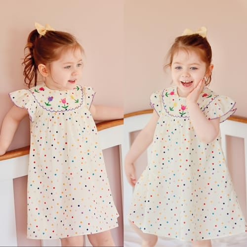 Simplee kids Baby Girls Casual Dress Toddler Smocking Dress Floral Print Sundress for Spring Summer 1-6 Years3