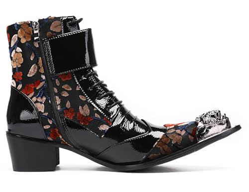 Santimon Mens Cowboy Boots Dress Party Western Boot Metal-Tip Toe Patent Leather Casual Ballroom Hight Top Chelsea Boots for Men Boys3