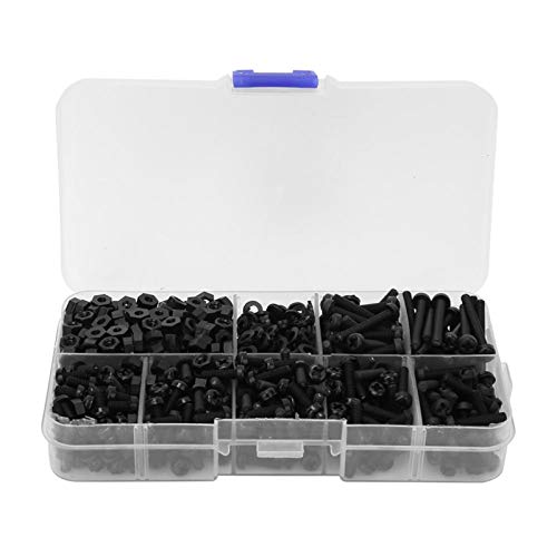 800PCS M3 Screws Assortment,Nylon Screws,Assorted Machine Screws M3 Nylon Screw Nut Black Socket Head Screw Washer Combination Kit Fasteners Hardware Accessories Hex Socket Cap Hex Nut