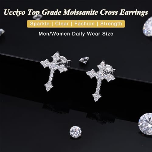 Moissanite Cross Earrings for Men Women, Sterling Silver Cross Stud Eearrings D Color VVSI Moissanite Stud Earrings Crucifix Jewelry Gift2