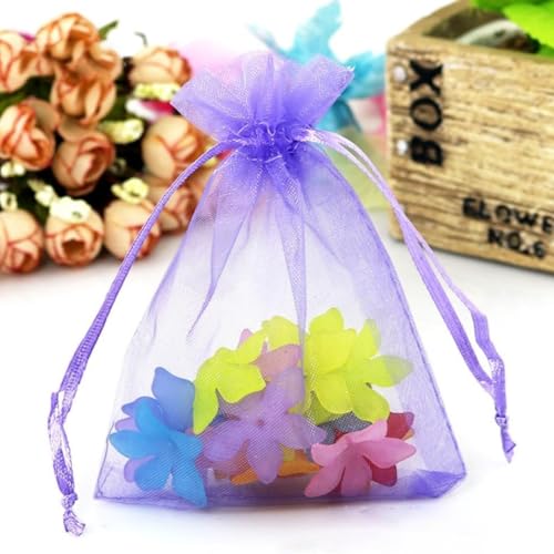 100 Pièces 9x12cm Organza Pochette Cadeau,Pochette Bijoux en Organza avec Cordon de Serrage, Sac de Mariage, Sac de Lavande, Faveur de Mariage(violet clair)