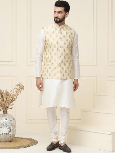 Image of SOJANYA (Since 1958 Men's Silk Blend Kurta Pyjama With Nehrujacket Set