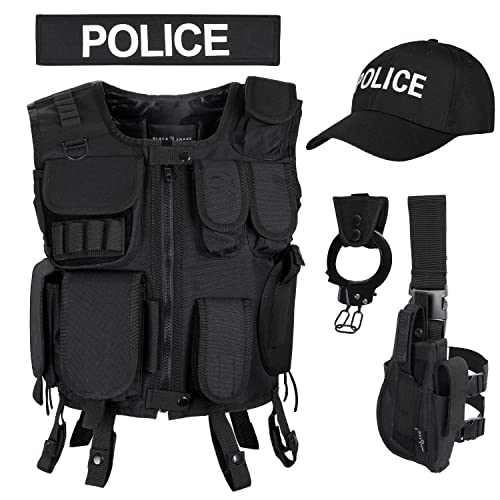 Black Snake SWAT SECURITY FBI POLICE Kostüm für Damen und Herren - Einsatzweste Cap Beinholster Handschellen inkl. Halter (POLICE M/L)