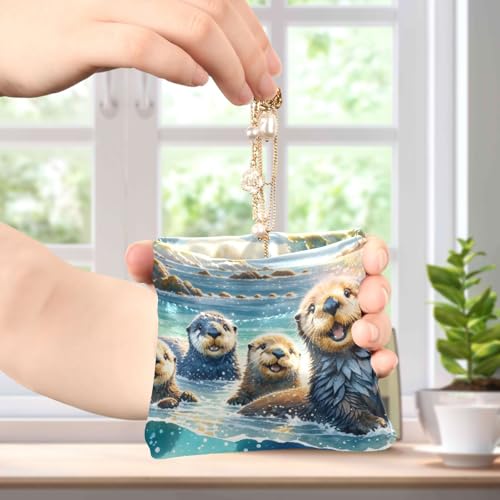 Sea Otters Watercolor Coin Purse Leather Pouch Change Purse, Squeeze Coin Pouch for Cards, Keys & Lipsticks, Unisex4