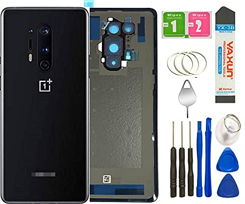 One Plus 8 Pro Back Cover Glass Replacement with Camera Glass Lens Housing Assembly Parts for Oneplus 8 Pro 6.78 inch + Tools (One Plus 8 Pro/Black)
