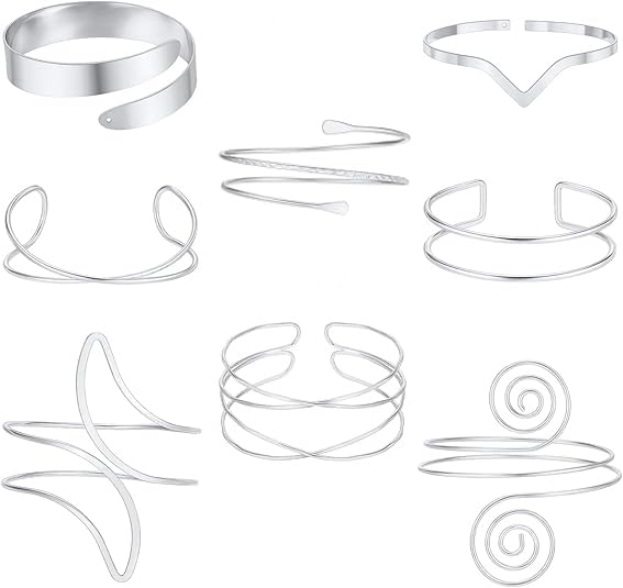 WAINIS 8 Pieces Arm Cuff Upper Arm Cuff Bracelet for Women Minimalist Upper Bangle Adjustable Armband Set