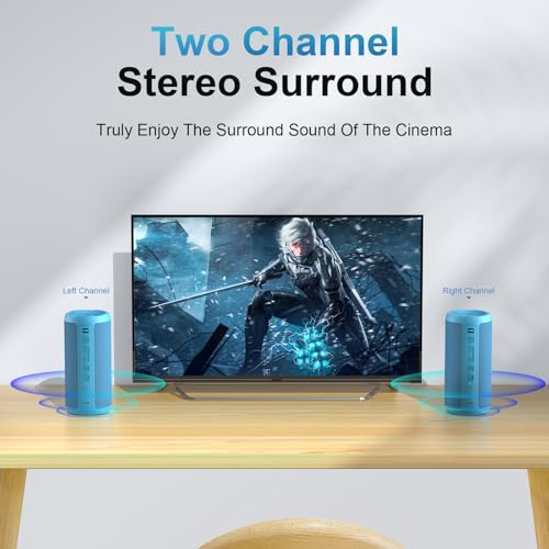 Ortizan Wireless Portable Bluetooth Speaker, IPX7 Waterproof, Dustproof and Rustproof, Powerful 24W Sound, Enhanced Bass, 30-Hour Battery, 360° Party Light, and Stereo Pairing (BT 5.3), Gifts - Blue - Image 6
