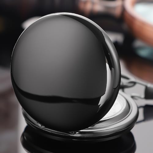 Image of Tiong Pocket Watch Vintage Quartz Pocket Watches with Chain Christmas Graduation Birthday Gifts Father's Day（Black