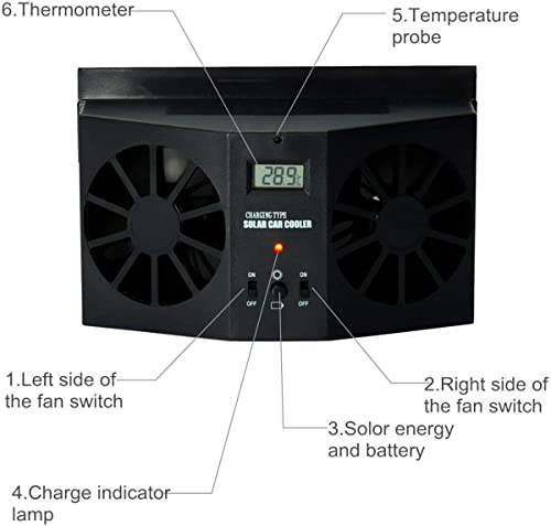 Solar Car Fan, Car Window Fan, Solar Powered Car Exhaust Fan, Car Radiator Fan, Energy Saving Air Vent Air Purifiers Car Ventilator, Solar Car Front/Rear Window Exhaust Fan, Eliminate Smell 2W (Black) #TOP2