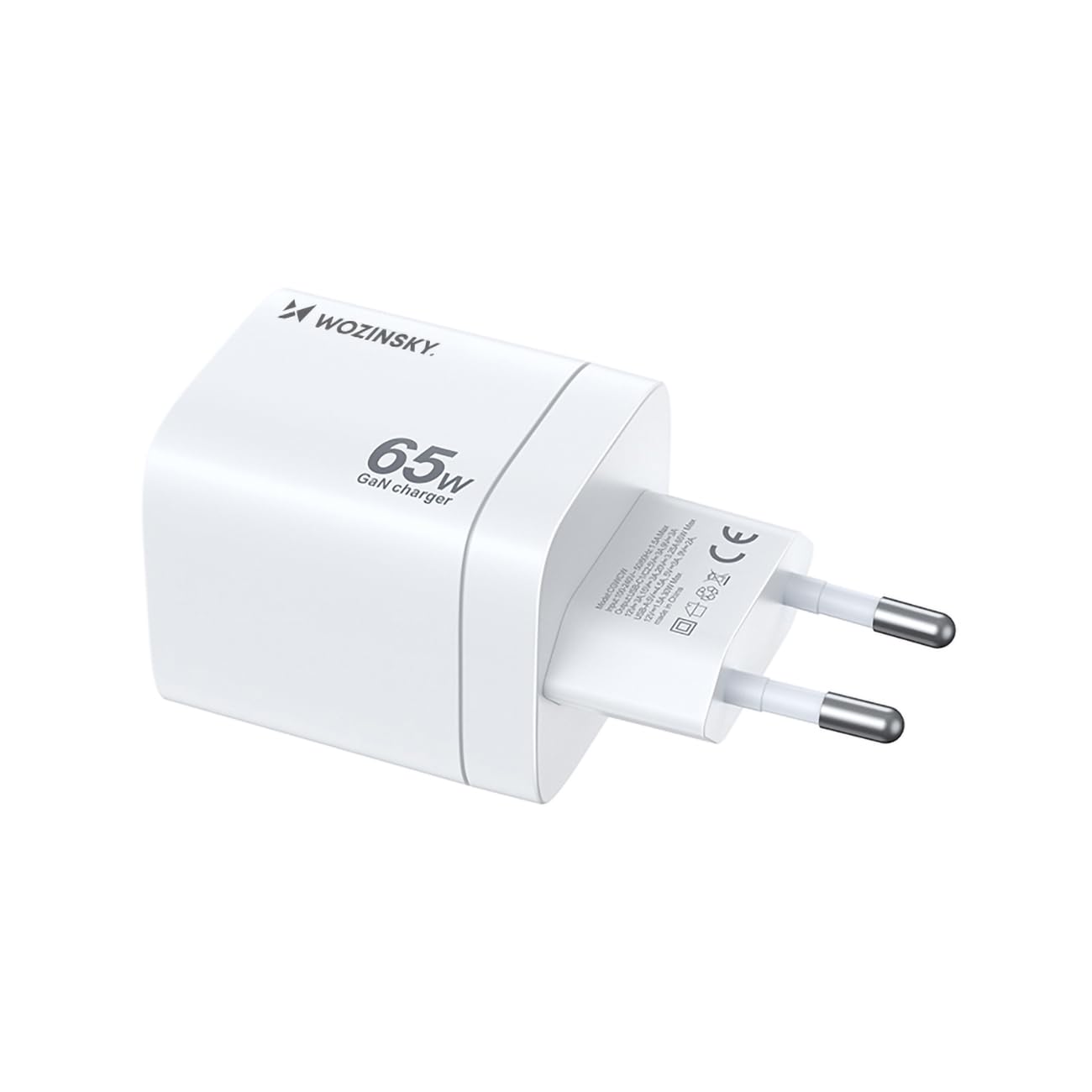 Wozinsky GaN szybka ładowarka 65 W – 1 x USB-A i 2X USB-C – kompaktowy adapter sieciowy – biała