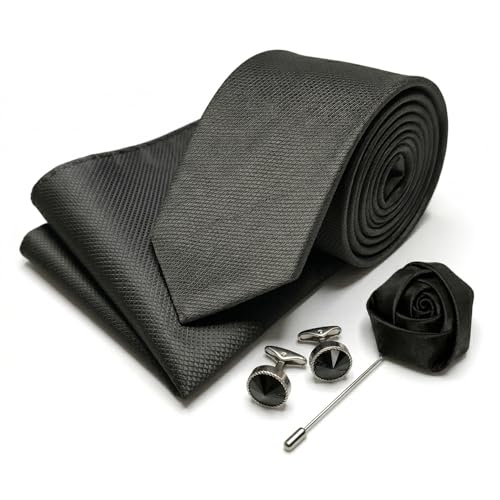 Image of Men's Necktie Gift Set with Wooden Box | Premium Tie, Pocket Square, Cufflinks & Lapel Pin | Elegant Formal Accessories Gift for Men