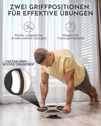 NEOLYMP Balance Board Holz mit Griffen - Rutschfestes Gleichgewichtsboard 360° Drehung - Balancebrett für Fitness, Physio, Planks & Yoga - Wackelbrett - Balance Board Erwachsene (Balance Pad Echtholz)