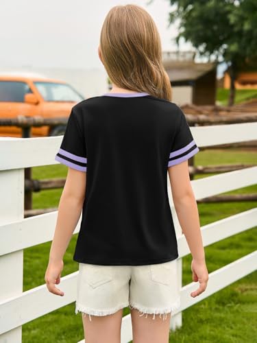 Image of Haloumoning Girls Short Sleeve T Shirts Kids Summer Crewneck Color Block Tops Fashion Tees 5-14 Years