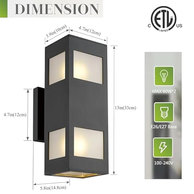 harriet Modern Rectangular Outdoor Wall Lights, 13 Black