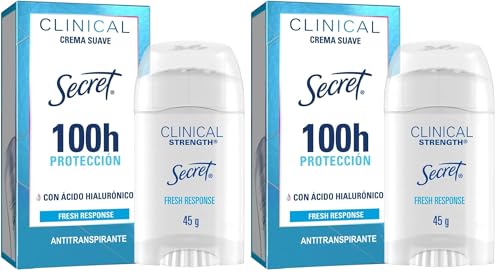 SECRET, Desodorante Mujer, Desodorante Clinical con Ácido Hialurónico, Crema Suave, Fresh Response, 45 GR (Paquete de 2)