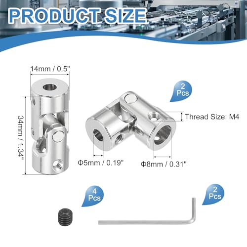PATIKIL Drehbarer Universeller Lenkachsen-Adapter 8mm Bis 5mm Innendurchmesser 2 Stück U Gelenk Achsenkupplung U Gelenke Kupplungsadapter Zubehör Mit M4 Schrauben