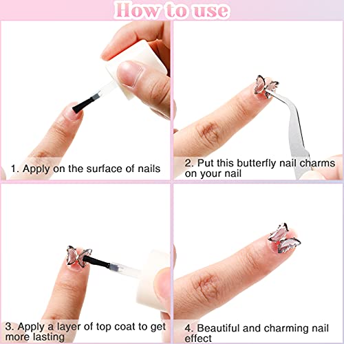 50 Pieces 3D Nail Charms 3D Nail Rhinestones Diamonds Glass Crystal Ab Art Metal Gems Glitter Decor Crystal Nail Charms Design Nail Accessories (Butterfly Style) #TOP2