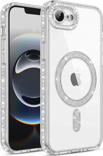 Image of DIZORO Compatible with (iPhone 17e /iPhone 16e Case) Clear Luxury Diamond Glitter Case |Camera Lens Protector with Glitter Ring |Glossy Shiny Back Cover Case for Girls Women -Silver