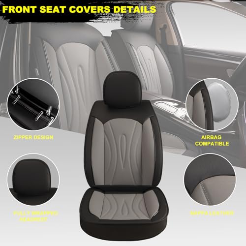 Image of Front Seat Covers for Subaru Outback 2007-2026 2027 Faux Leather | Waterproof Breathable Scratch Resistant 360 Wrap Airbag Compatible Easy Clean（2 Seats,Black & Grey)