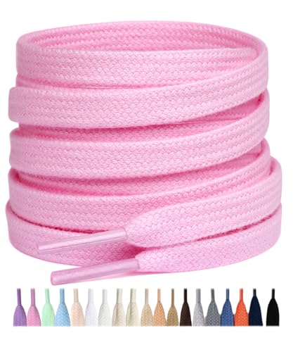 Stepace 2 Pairs 100% Cotton Flat Shoe Laces 8mm Wide Shoelaces for Sneaker Running Athletic Shoes pink 80