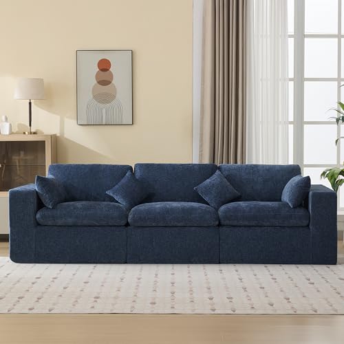 Image of 115''Cloud Boneless Sectional Couch, Modular Sectional Sofa Deep Seat, Oversized Upholstered Convertible Comfy 3 Seater Chenille Memory Foam Sofa Couches for Living Room, Navy
