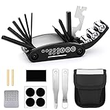 TBoonor Fahrrad Werkzeug Set 16-in-1 Multitool Fahrrad mit Reifenheber Selbstklebende Flicken Rennrad Tasche Kompaktes Fahrrad Zubehör Reparaturset Fahrrad Tool Fahrradflickzeug für unterwegs