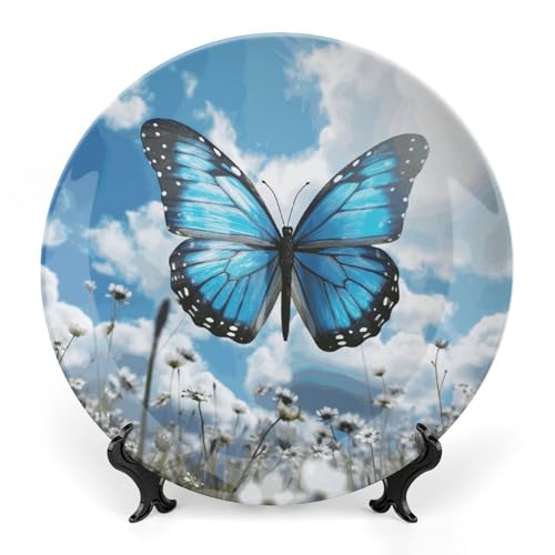 Plato Decorativo de Porcelana Hueso Mariposa Azul 6 pulgadas miniatura 1