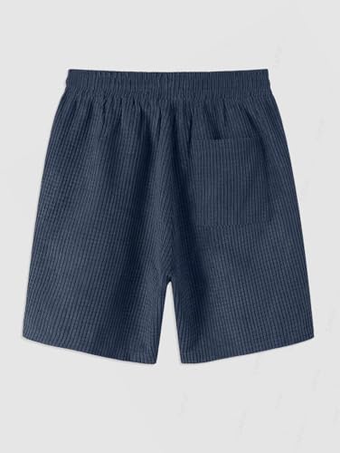 ZAFUL Men's Casual Shorts Elastic Waist Drawstring Lightweight Summer Beach Shorts with Pockets Loose Fit Corduroy Blue S — view 4