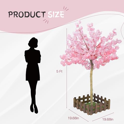 Qriocioa Artificial Cherry Blossom Trees Handmade Light Pink Cherry Tree Fake Sakura Flower Tree for Indoor Outdoor Home Office or Party Wedding (5FT Tall/1.5M) - Thumbnail 2