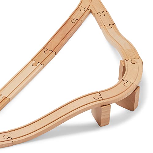 amazon basics 65-piece wooden train railway construction set with track - compatible and train railroad wooden toys for kids gift for age 3y