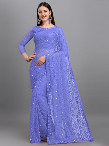 Image of LOROFY Women's Brasso Net Saree With Blouse
