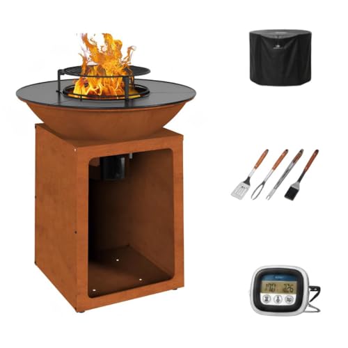 Brasero Plancha 2 en 1 LIVONA 101 - Barbecue à Charbon avec Plaque de Cuisson Ø78cm, Roues et Système de Récupération des Cendres - Grill Premium...