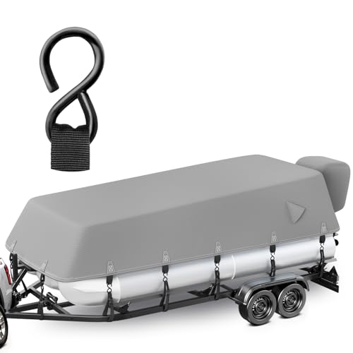 Cerumute Pontoon Boat Cover with Heavy Duty Metal Buckle,1200D Waterproof Cover for Pontoon Boat 21-24ft,Hurricane Proof System Covers Suitable for Trailer,Mooring,Come with Motor Cover,Gray