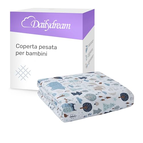 Dailydream Coperta imbottita per bambini, terapeutica, 90 x 120 cm, 2,3 kg, motivo foresta, 100% cotone, con perle di...