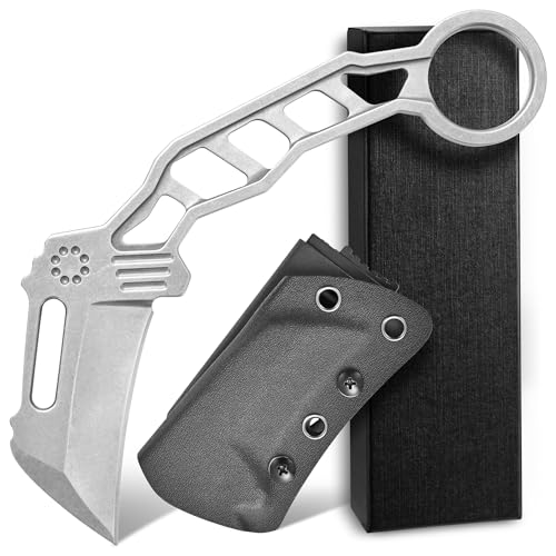 Ccanku C1120 Fixed Blade Knife D2 All Steel Handle EDC Tool Knife with Kydex Sheaths for Outdoor, Camping(Silver)