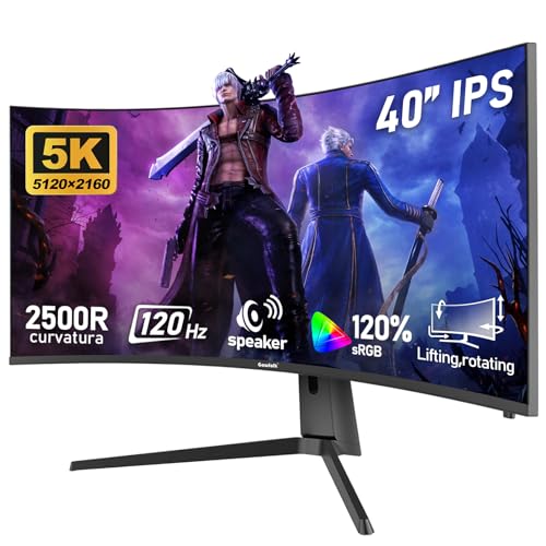 Gawfolk 40-inch IPS WUHD 5K (5120x2160) Ultrawide Curved 120Hz Gaming Computer Monitor, 2500R PC Screen, 21:9, 120% sRGB, Adaptive sync,with Speaker,Supports Lifting Rotating,DisplayPort, HDMI, Black