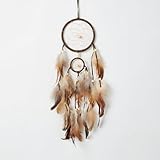 Pretty Jolly Small Indian Dream Catchers Wall Decor Handmade Woven Brown Feather Dreamcatchers Wall Hanging for Bedroom,Living Room,Wedding Party,Home Decor-2 Rings