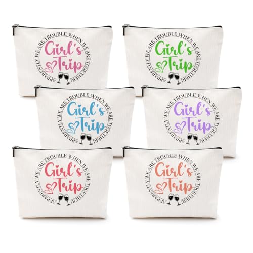 6 Pcs Girls Trip Gifts Girls Weekend Makeup Bag Girls Trip 2026 Gifts Favors Summer Gifts Cosmetic Bag Toiletry Bag Zipper Pouch Weekender Bags for Women Girl Friendship Bachelorette Party Birthday