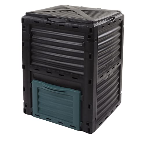 300L Capacity Compost Bin Black Composter Containers Hinged Upper Cover with Vent for Kitchen Garden