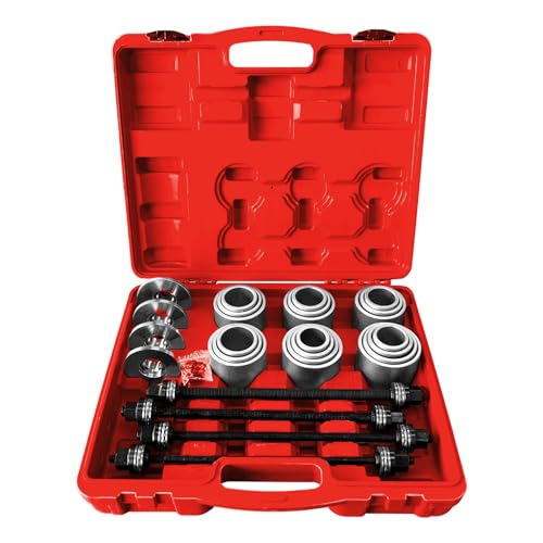 PORIYA 28pcs Bush Removal Kit Bush Bearing Seals Press Pull Sleeve Tool Kit Set Auto Car Repair Tool Master Press Bearings Bushes Seals Removal Red/Blue (Red)