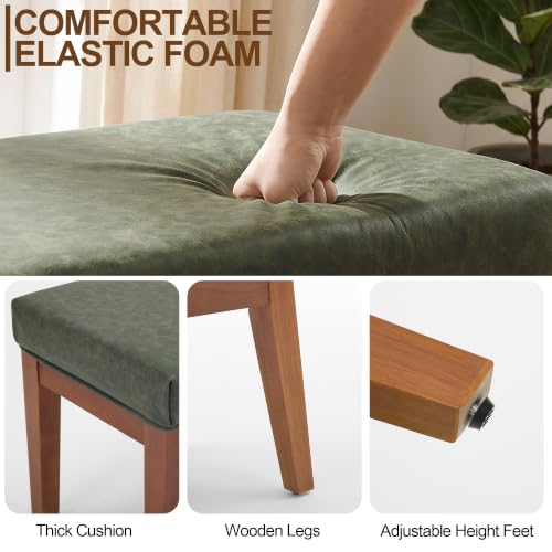 Image of 43.5 inch Upholstered Faux Leather End of Bed Entryway Bench, Olive Green | Padded upholstered bench with solid wood legs, ideal for entryway, dining room, bedroom, vanity area, or living room.