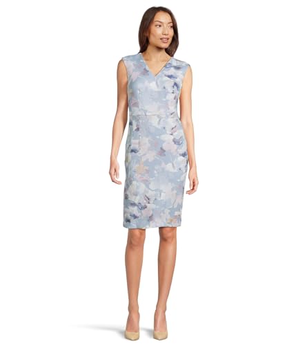 Image of Calvin Klein Women's Sleeveless V-Neck Knee Length Crepe Sheath Dress