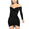 XXTAXN-Womens-Sexy-Elegant-Long-Sleeve-Off-The-Shoulder-Ruched-Mini-Dress XXTAXN Women's Sexy Elegant Long Sleeve Off The Shoulder Ruched Mini Dress Black