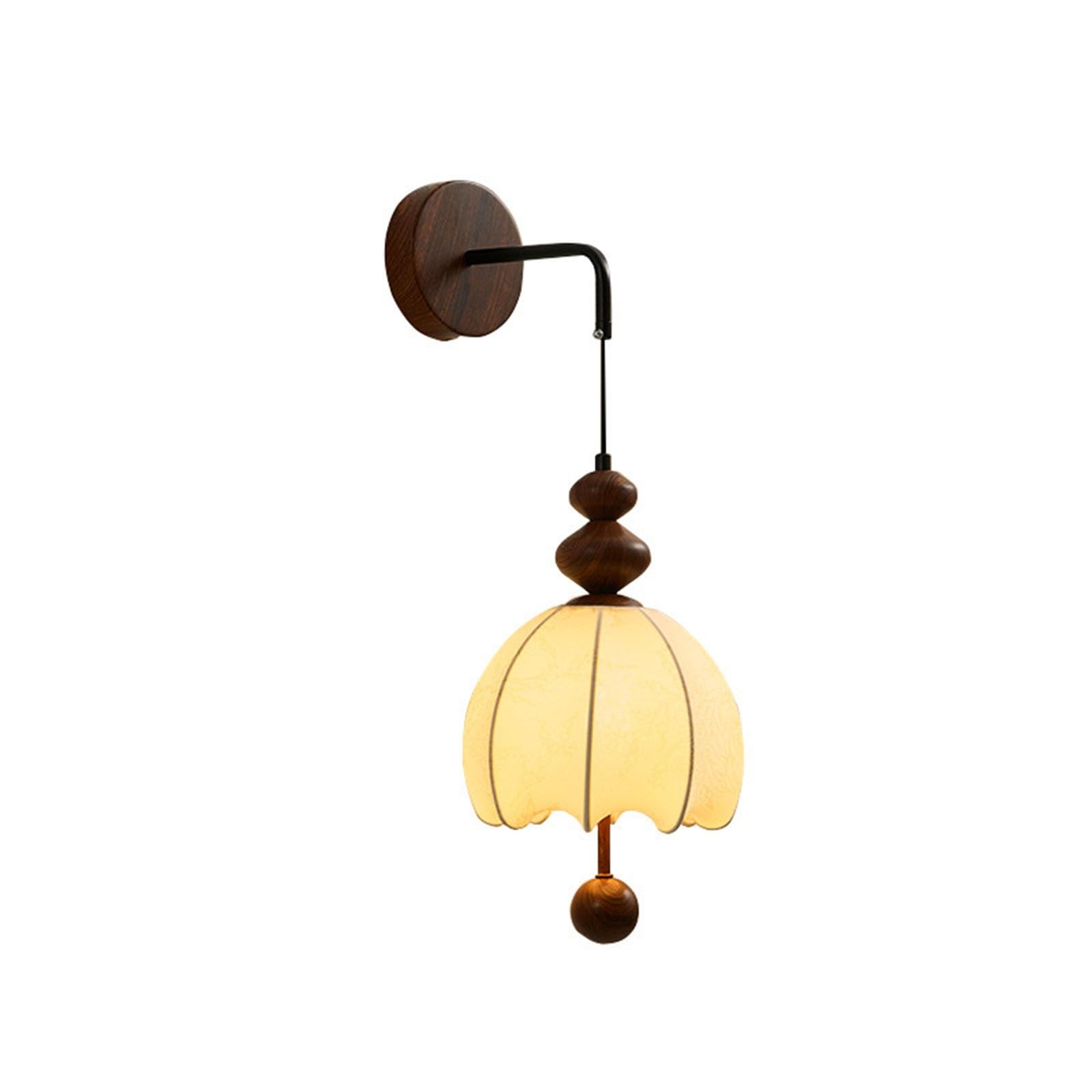 NHPJFDC Vintage French Wall Sconce Lamp with Fabric Shade, Walnut Wood & Iron e, 3-Color Full-Spectrum Light for Bedroom, Dining Room, Hallway Decor