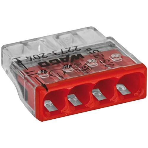 WAGO Contact SAS WAGO Lever Terminal for All Types of Drivers 4 x 0.5 to 2.5 mm² Transparent/Red Pack of 100 2273-204